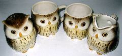 Owl mugs, jug & bowl 