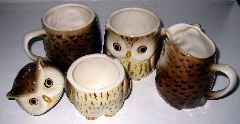 Owl mugs, jug & bowl